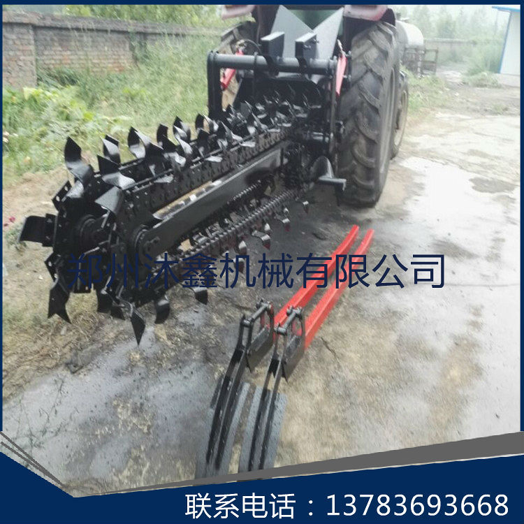 鏈式管道電纜開溝機，小型大蔥果園起壟機，新型自來水管道挖溝機